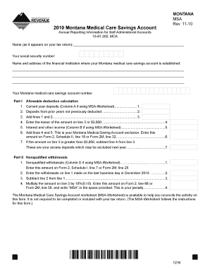 Montana Medical Care Savings Account Annual Reporting Form