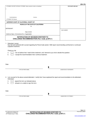 California Penal Code 2972.1 Challenge Recommendation Form