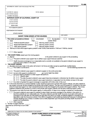 California Short Form Order After Hearing