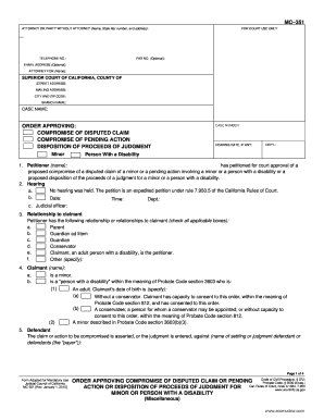 California Court Order Approving Compromise of Disputed Claim