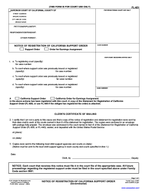 California Support Order Registration Notice