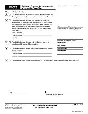 JV-573 Order on Request for Disclosure of Juvenile Case File