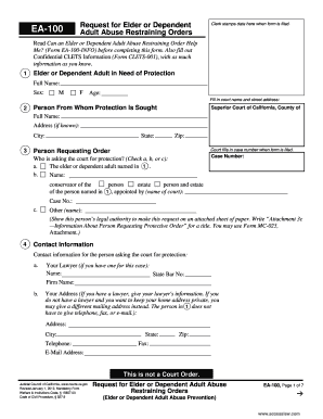 Elder or Dependent Adult Abuse Restraining Order Form EA-100