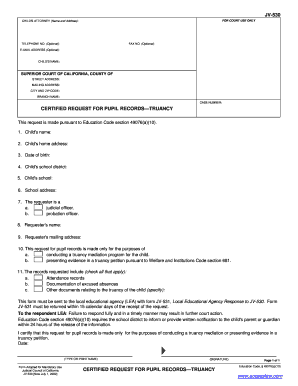 California Certified Request for Pupil Records Truancy