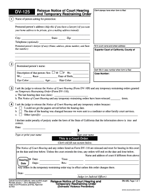 California DV-125 Reissue Notice of Court Hearing