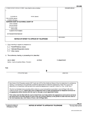 California Notice of Intent to Appear by Telephone