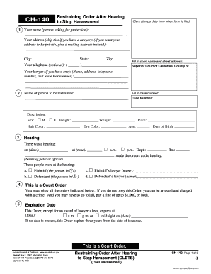 California Restraining Order After Hearing CH-140