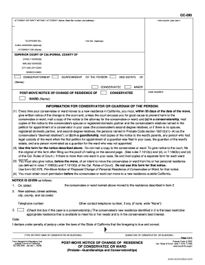 California Post-Move Notice of Change of Residence of Conservatee or Ward
