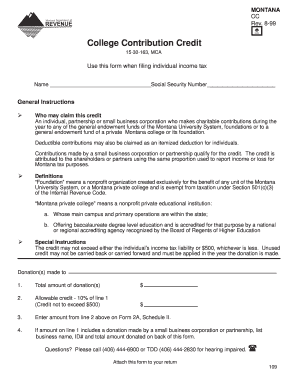Montana College Contribution Credit Form
