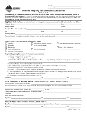 Montana Personal Property Tax Exemption Application
