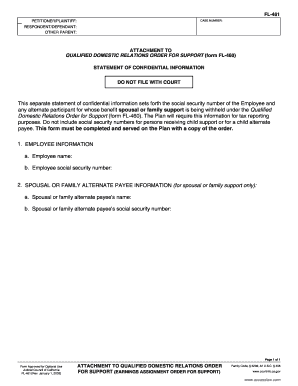 Attachment to Qualified Domestic Relations Order for Support