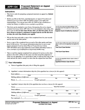 California Proposed Statement on Appeal Form APP-104