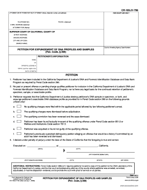 California Petition for Expungement of DNA Profiles and Samples