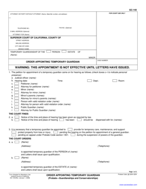 California Temporary Guardian Appointment Order