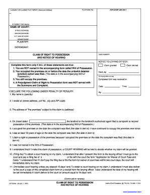California Claim of Right to Possession Form