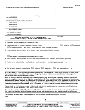 Application to Be Relieved as Counsel Upon Completion of Limited Scope Representation