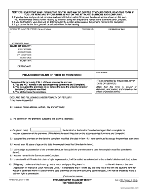 California Prejudgment Claim of Right to Possession