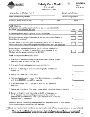 Montana Elderly Care Credit Form