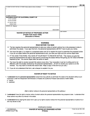 California Waiver of Notice of Proposed Action