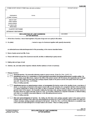 Declaration of Lost Summons