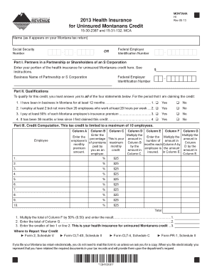 Montana Health Insurance for Uninsured Montanans Credit Form