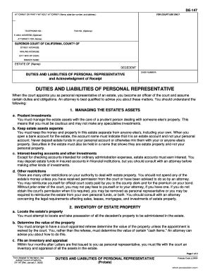 California Personal Representative Duties and Liabilities Form