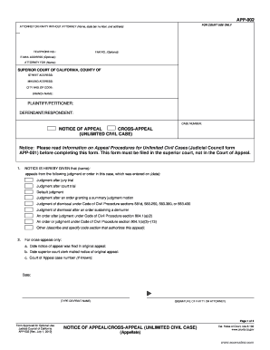 Notice of Appeal Cross-Appeal Unlimited Civil Case