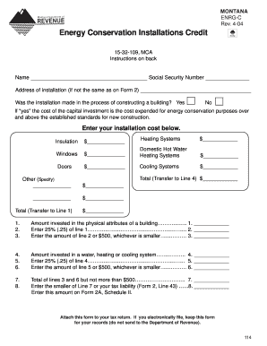Montana Energy Conservation Installations Credit Form
