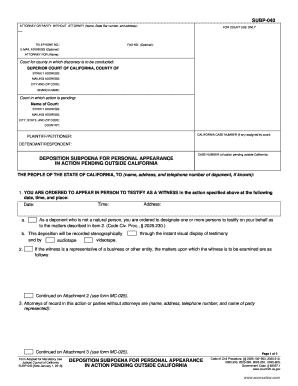 California Deposition Subpoena for Personal Appearance