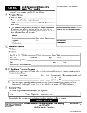 California Civil Harassment Restraining Order After Hearing
