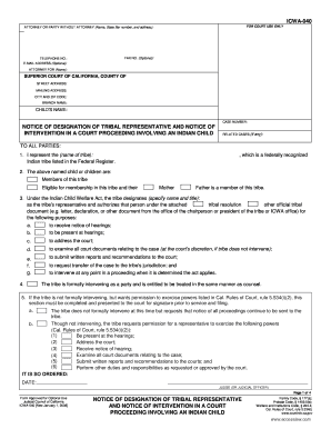 Notice of Designation of Tribal Representative and Notice of Intervention in a Court Proceeding Involving an Indian Child