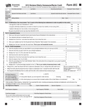 Montana Elderly Homeowner/Renter Credit Form 2EC