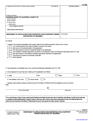 Response to Application for Expedited Child Support Order