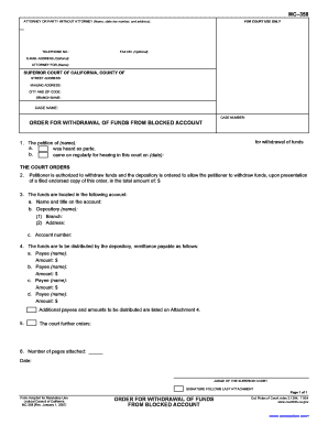 Order for Withdrawal of Funds from Blocked Account