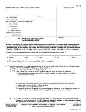 Request for Hearing Regarding Earnings Assignment