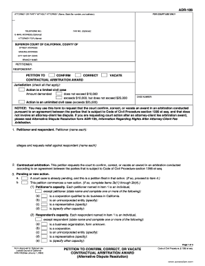 Petition to Confirm Correct Vacate Contractual Arbitration Award