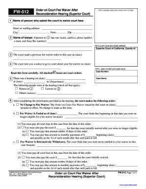 California Court Fee Waiver Reconsideration Order