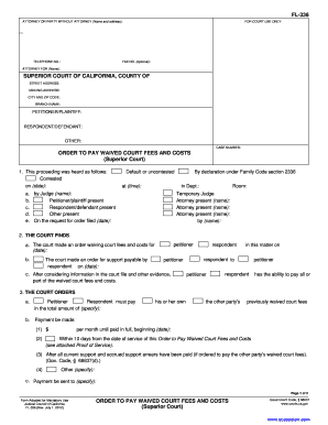 Order to Pay Waived Court Fees and Costs