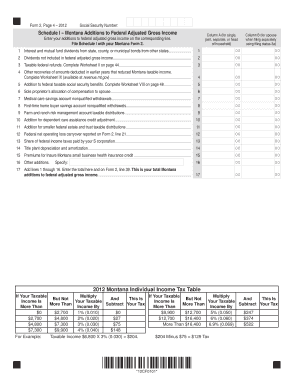 Montana Schedule I Form 2012