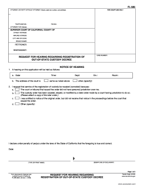 Request for Hearing Regarding Registration of Out-of-State Custody Decree