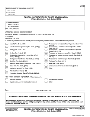 School Notification of Court Adjudication