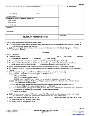 California Temporary Protective Order AT-140