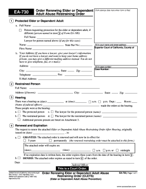 California Elder or Dependent Adult Abuse Restraining Order Renewal