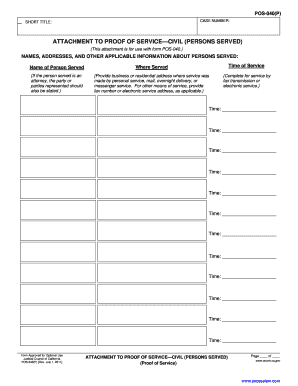 Attachment to Proof of Service Civil Persons Served