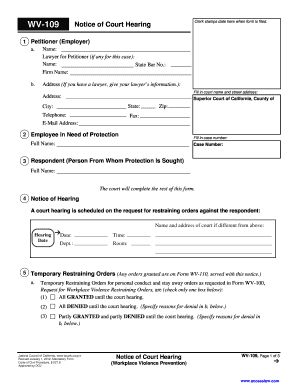 California Workplace Violence Restraining Order Notice