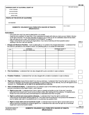 California Domestic Violence Plea Form with Waiver of Rights