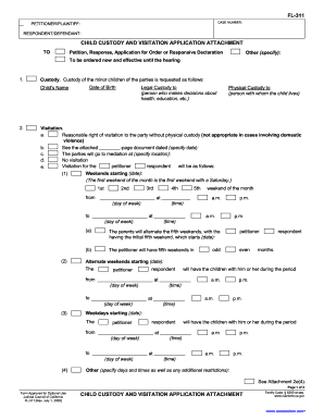 Child Custody and Visitation Application Attachment
