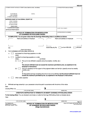 California Notice of Termination or Modification of Earnings Withholding Order