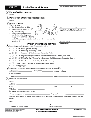 California Civil Harassment Proof of Personal Service