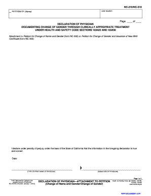 Declaration of Physician for Gender Change